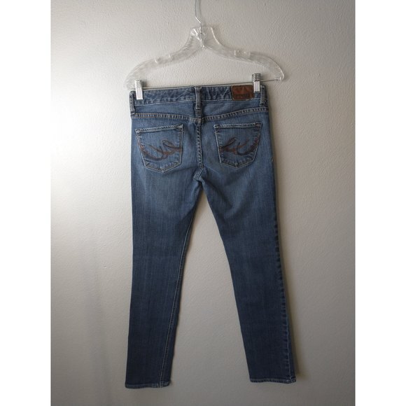 Express Skinny Jeans Women’s Size 0 Blue Medium Wash Embroidered Pockets - Picture 6 of 8